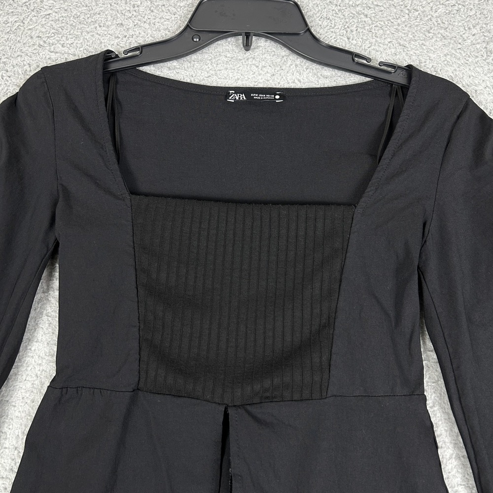 Zara Top Womens Medium Split Front Peplum Balloon Blouse Ruched Witchy Gothic - Picture 2 of 12